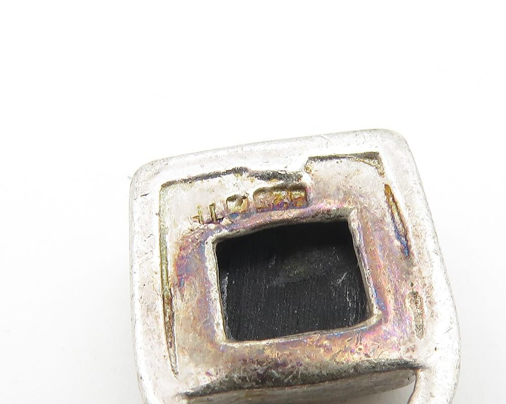 925 Sterling Silver  Vintage Inlaid Black Onyx Square Drop Pendant  PT8994