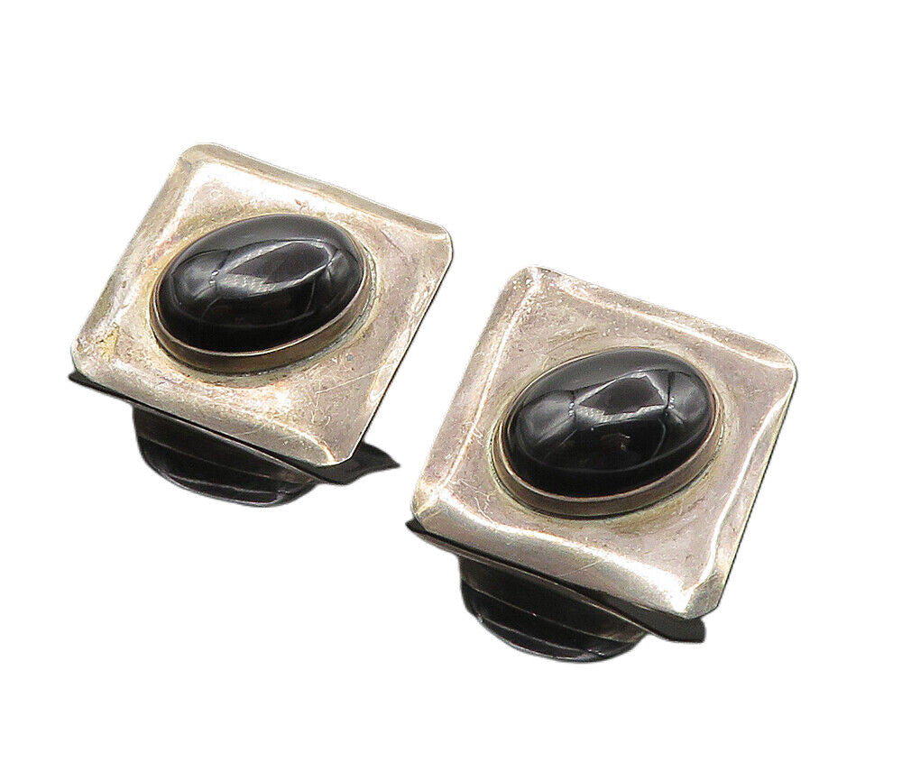 LOUIS BOOTH 925 Silver  Vintage Cabochon Cut Black Onyx Drop Earrings  EG4993