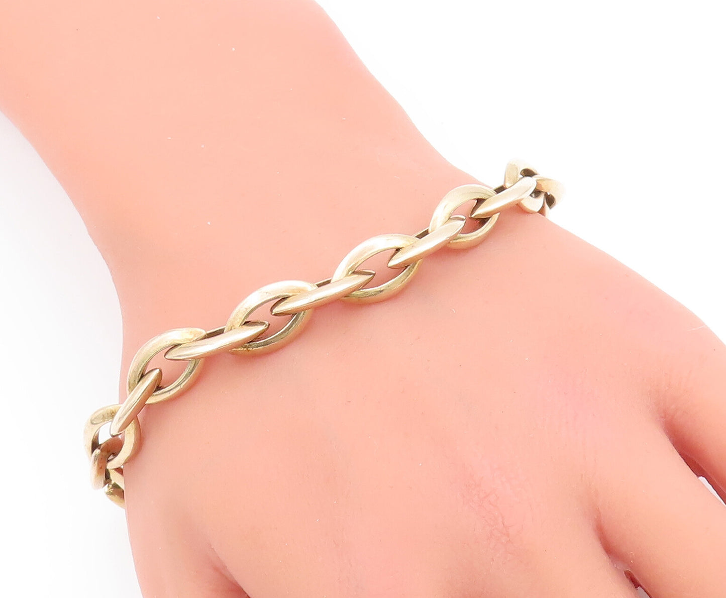 925 Sterling Silver Vintage Bracelet Gold Plated Designer Eye Shape Link BT10335