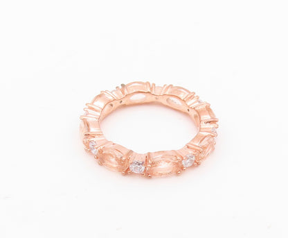 925 Sterling Silver Vintage Ring Rose Gold Plated Morganite CZ Band Sz 7 RG30342