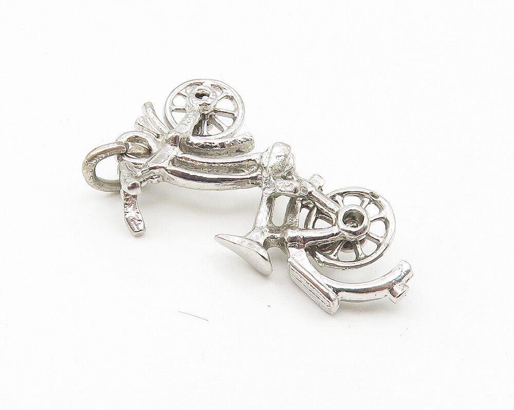 925 Sterling Silver  Vintage Petite Shiny Bicycle Motif Drop Pendant  PT8700