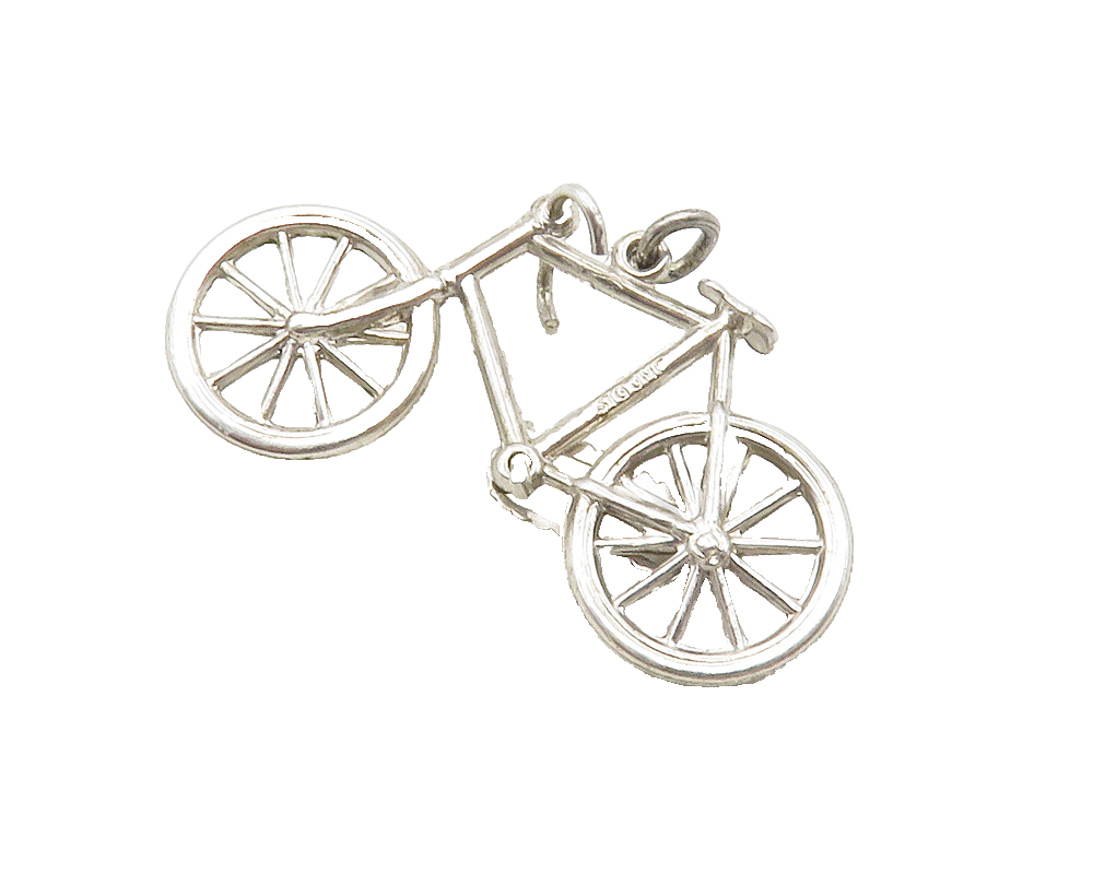 925 Sterling Silver  Vintage Shiny Bicycle Motif Drop Pendant  PT10494