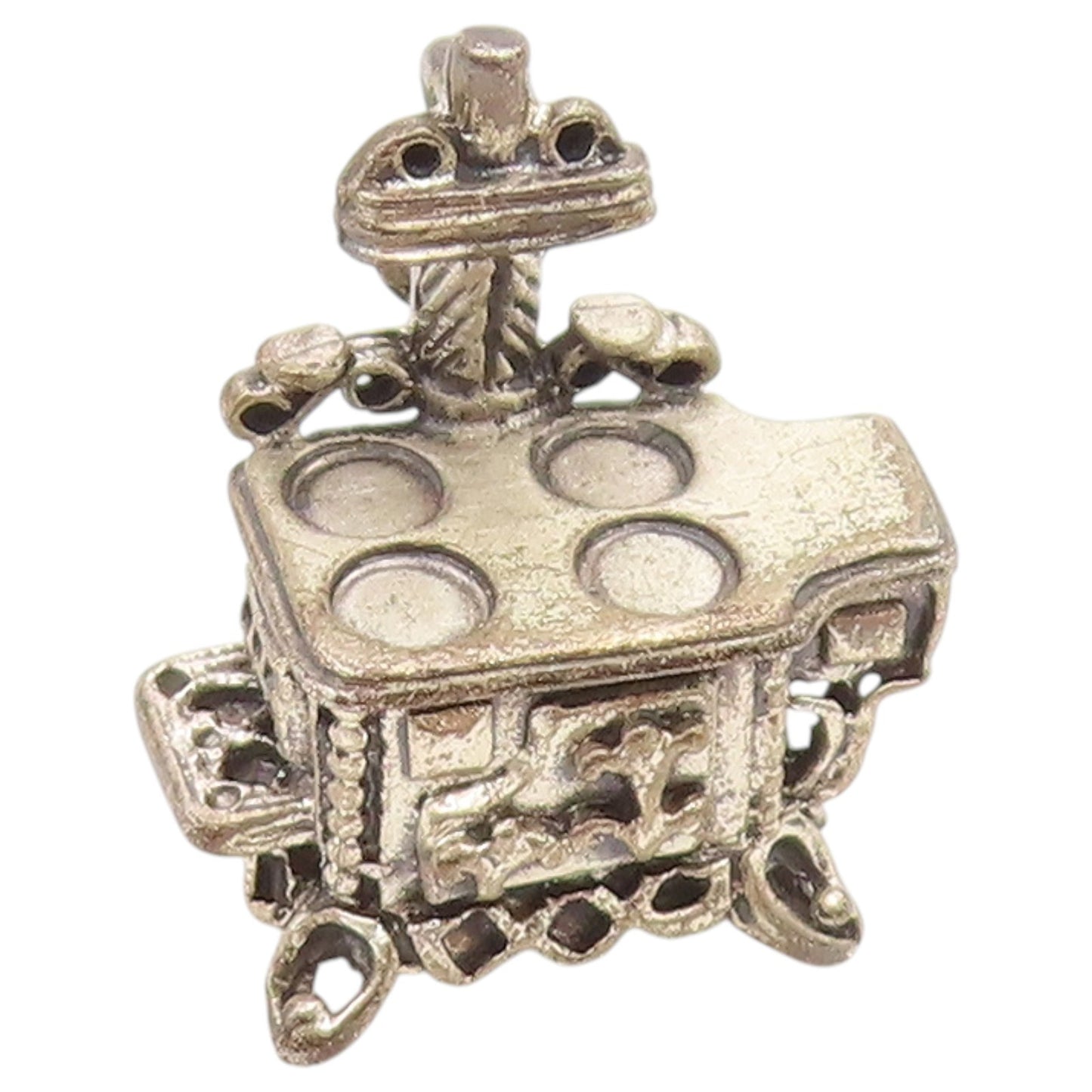 925 Sterling Silver Vintage Pendant BEAU Miniature Wood Burning Stove  PT26638