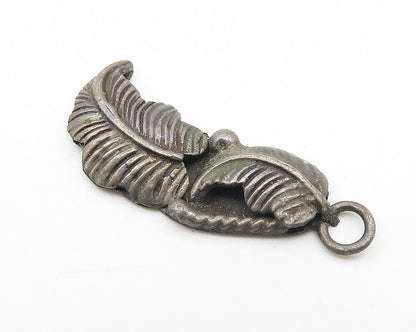 925 Sterling Silver  Vintage Oxidized Floral Leaves Motif Drop Pendant  PT8430