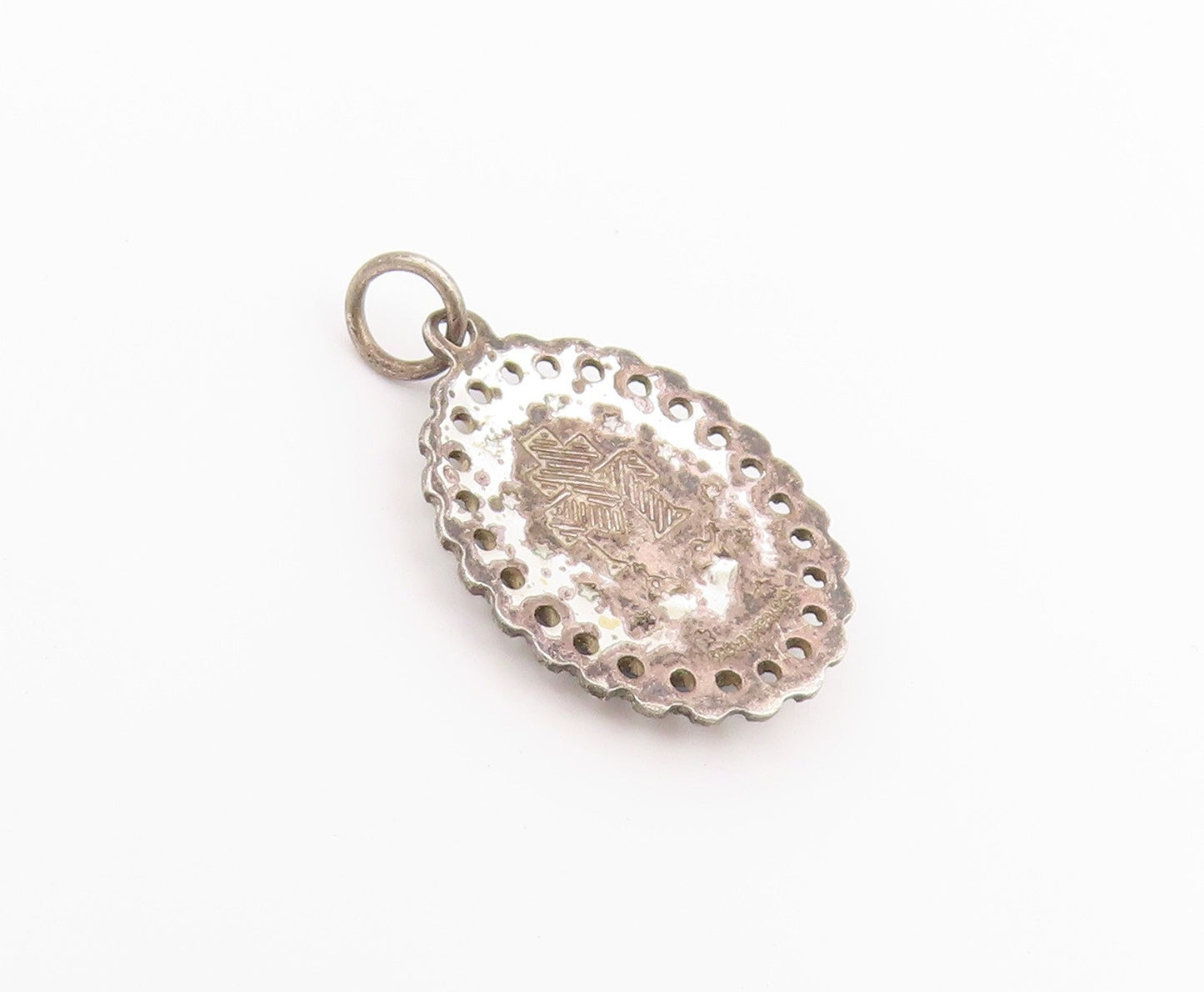 925 Sterling Silver Vintage Pendant Enamel Miraculous Medal Religious  PT26577