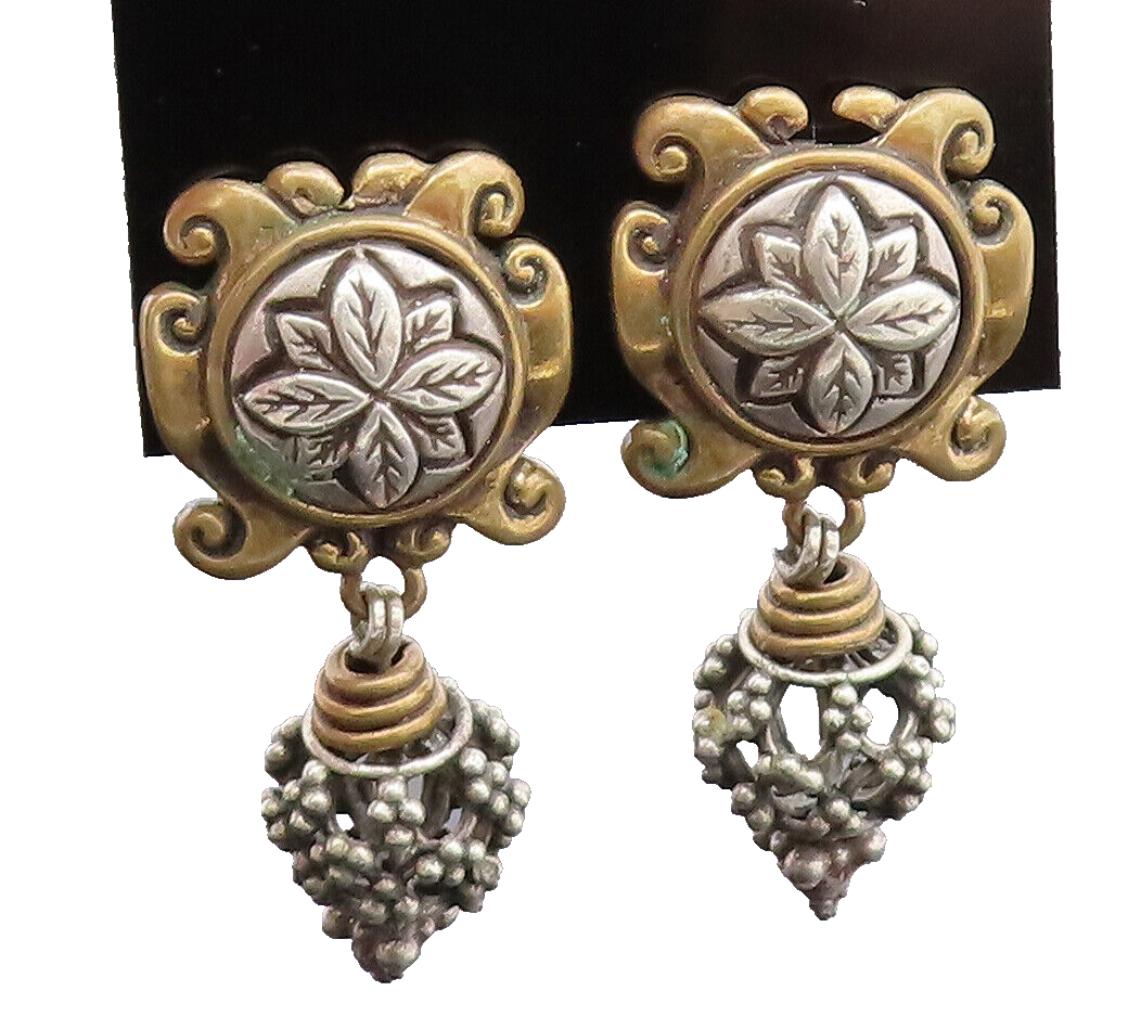 STEPHEN DWECK 925 Silver  Vintage Two Tone Floral Clip On Earrings  EG12392
