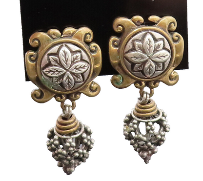 STEPHEN DWECK 925 Silver  Vintage Two Tone Floral Clip On Earrings  EG12392