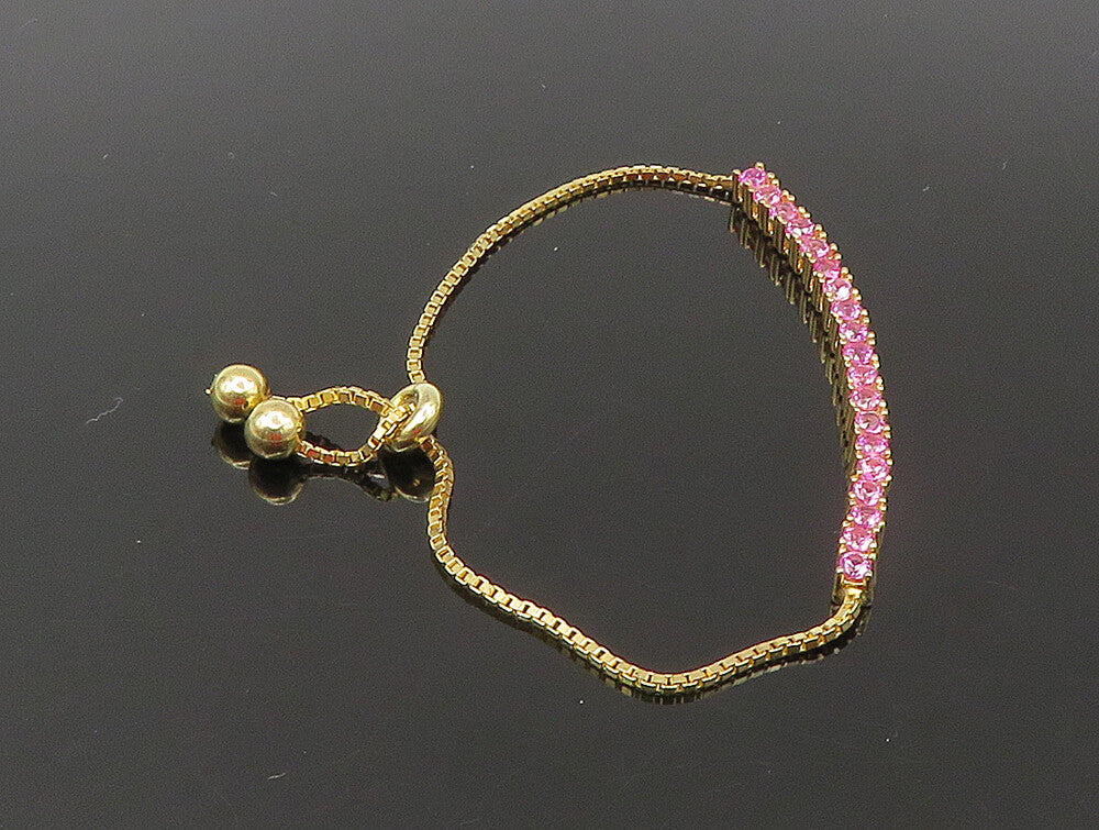 Gold Over 925 Silver  Cubic Zirconia Adjustable Child Box Chain Bracelet BT1107