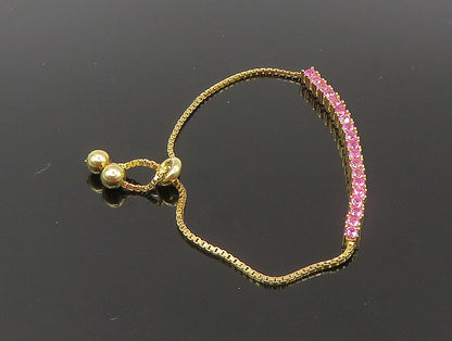 Gold Over 925 Silver  Cubic Zirconia Adjustable Child Box Chain Bracelet BT1107