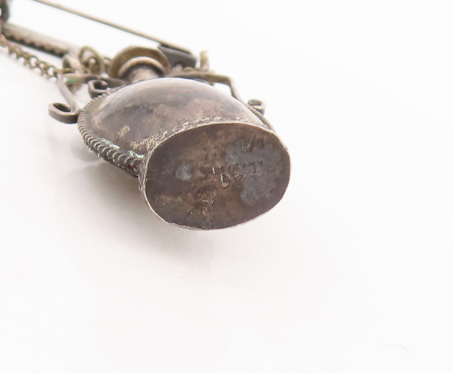 925 Sterling Silver Vintage Brooch Pin ISRAEL Gemstone Bottle (OPENS)  BP11067