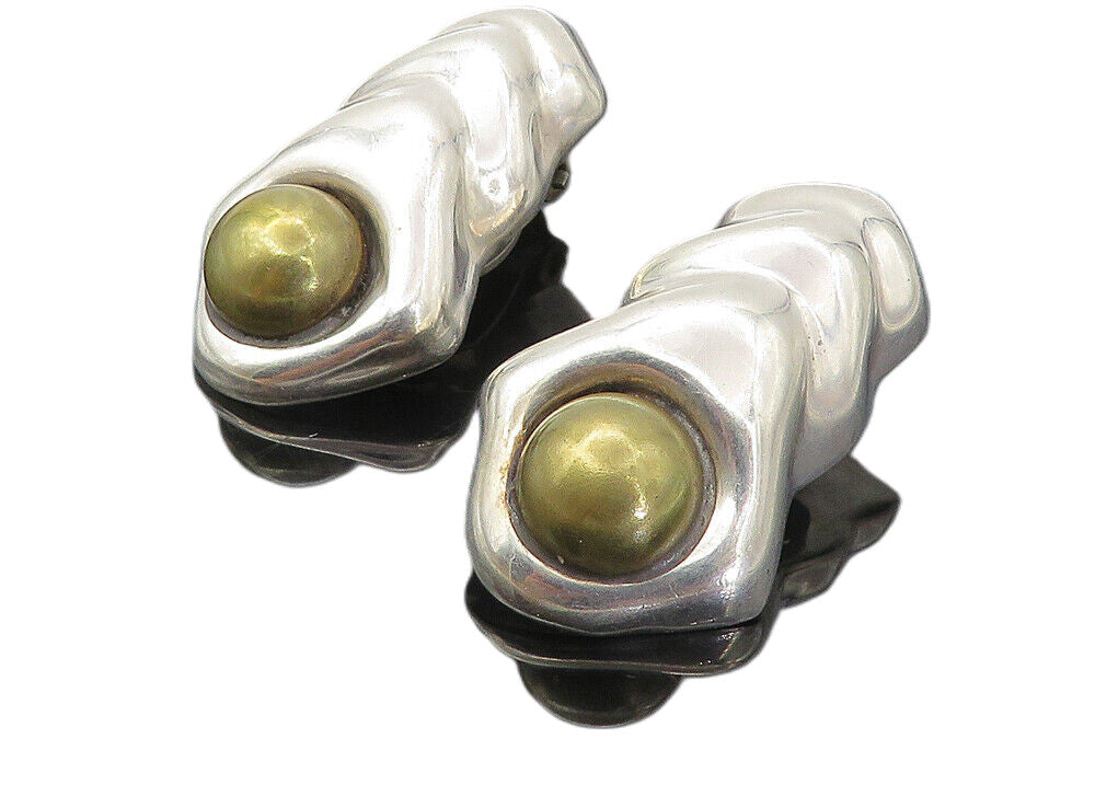 MEXICO 925 Sterling Silver  Vintage Two Tone Non Pierce Drop Earrings  EG4018