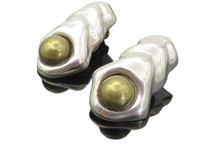MEXICO 925 Sterling Silver  Vintage Two Tone Non Pierce Drop Earrings  EG4018
