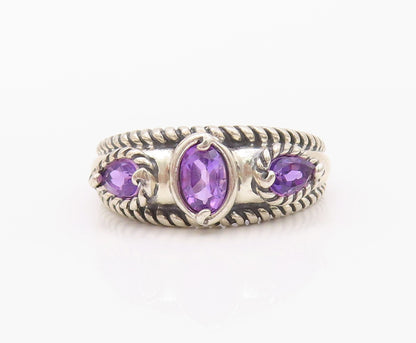 925 Sterling Silver Vintage Ring CAROLYN POLLACK Drop Oval Amethyst SZ 9 RG32188
