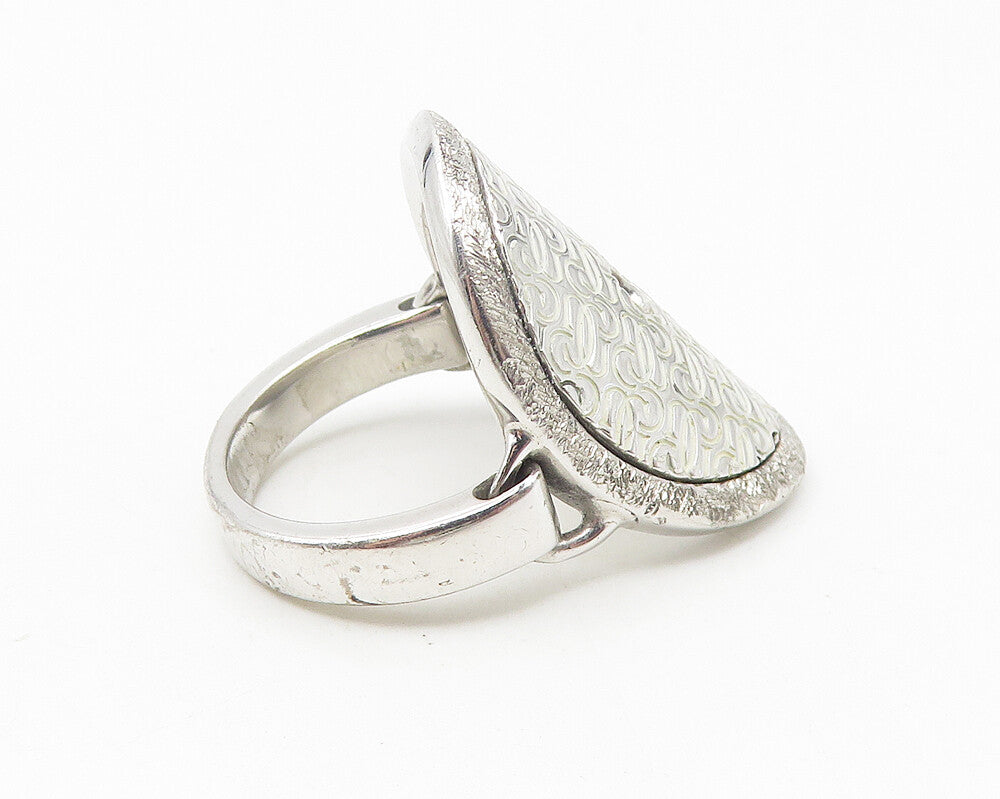 GUESS ITALY 925 Silver  Shiny Etched Logo Pattern Band Ring Sz 6  RG10993