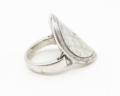 GUESS ITALY 925 Silver  Shiny Etched Logo Pattern Band Ring Sz 6  RG10993