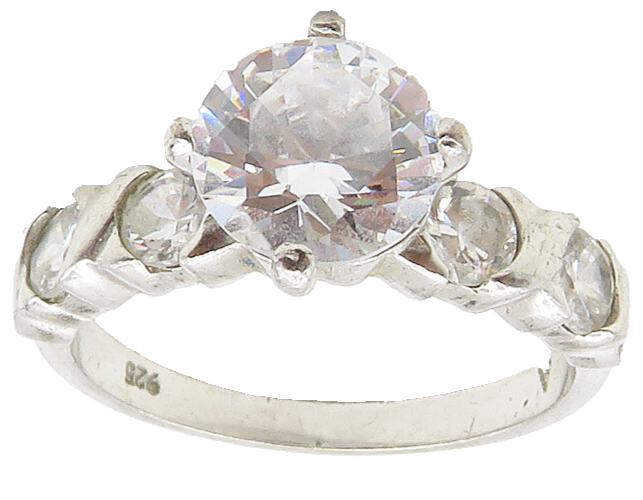 925 Sterling Silver  Cubic Zirconia Solitaire With Accents Ring Sz 7  RG15599