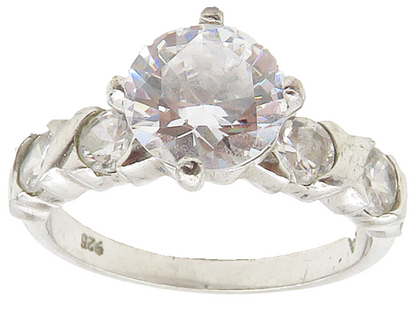 925 Sterling Silver  Cubic Zirconia Solitaire With Accents Ring Sz 7  RG15599