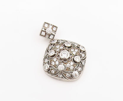 925 Sterling Silver Vintage Pendant Round CZ Intricate Victorian Style  PT25493