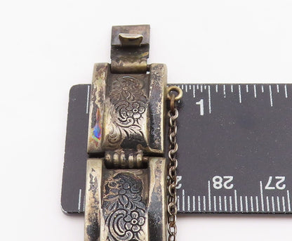 925 Sterling Silver Vintage Bracelet Dark Tone Engraved Floral Panels  BT11417