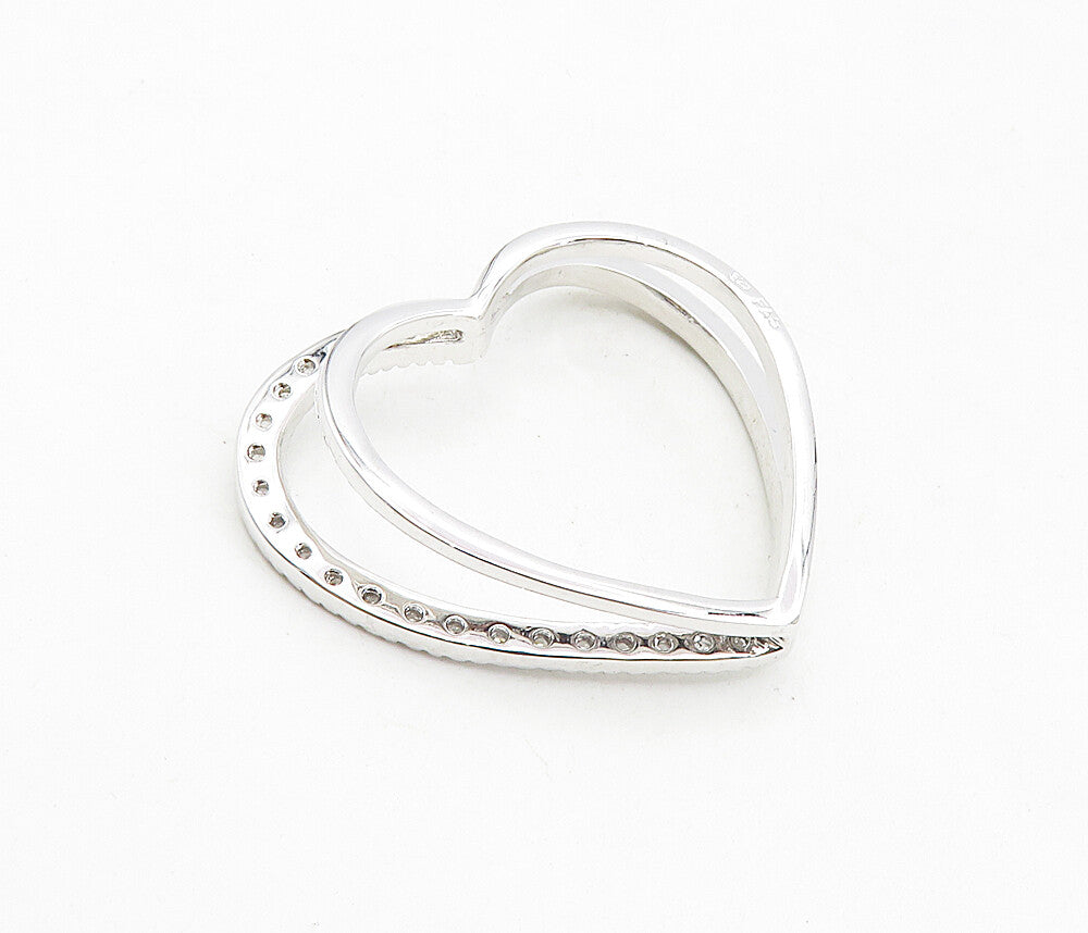 925 Sterling Silver  Sparkling White Topaz Open Love Heart Pendant  PT6486
