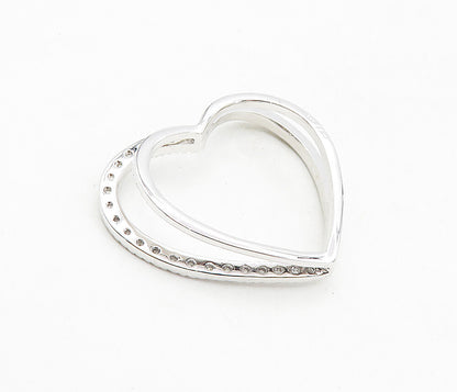 925 Sterling Silver  Sparkling White Topaz Open Love Heart Pendant  PT6486