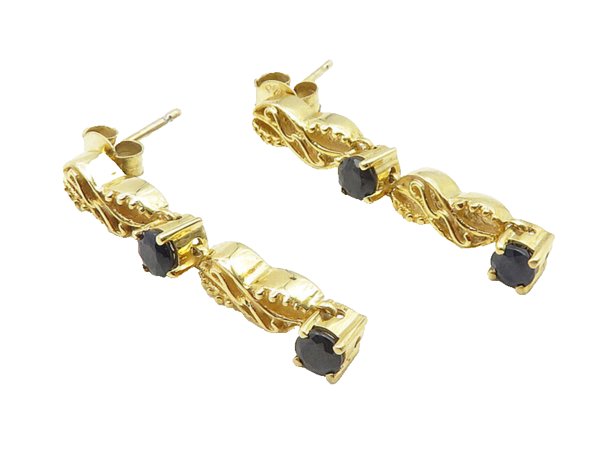 925 Sterling Silver  Sapphire Shiny Gold Plated Vertical Drop Earrings  EG6300