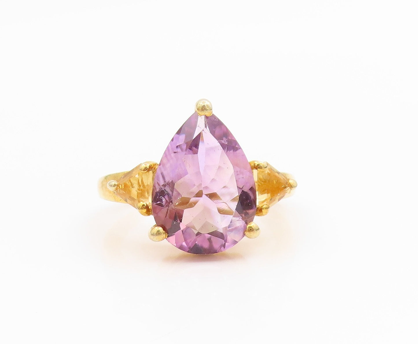 925 Sterling Silver Vintage Ring Gold Plated Amethyst & Citrine  Sz 6.5  RG36126
