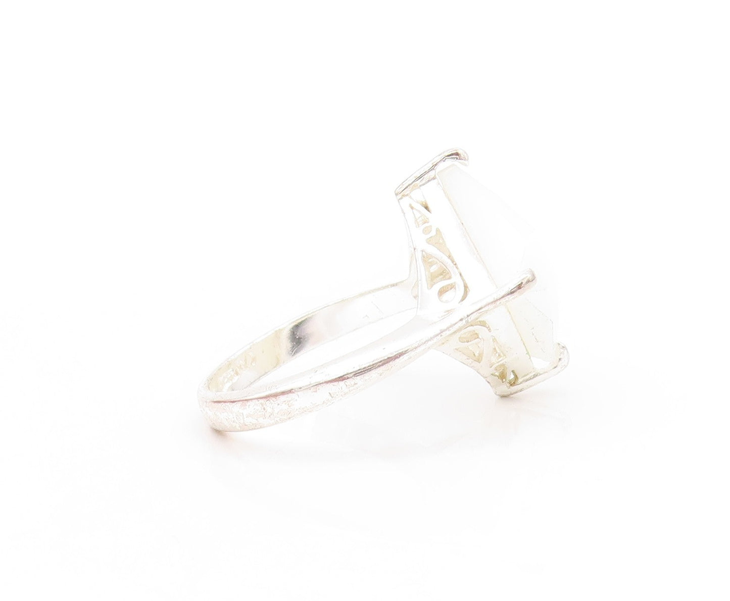 925 Sterling Silver Vintage Ring Minimalist Square Cut Cat's Eye  Sz 7  RG32986