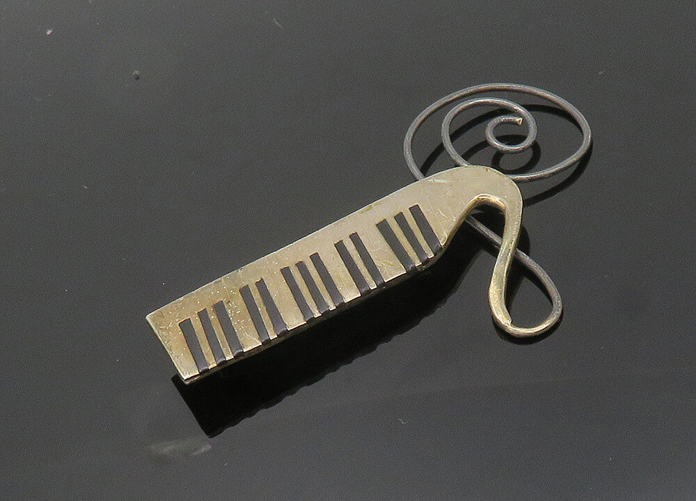 MEXICO 925 Sterling Silver Vintage Black Onyx Piano Keyboard Brooch Pin BP7960