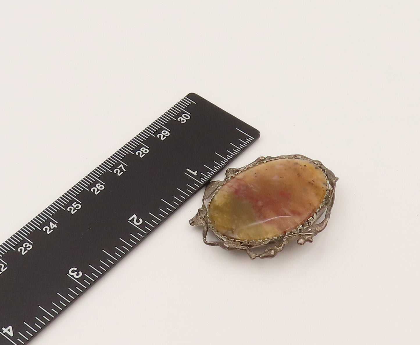925 Sterling Silver  Vintage Unique Wavy Edge Plume Agate Brooch Pin  BP10213