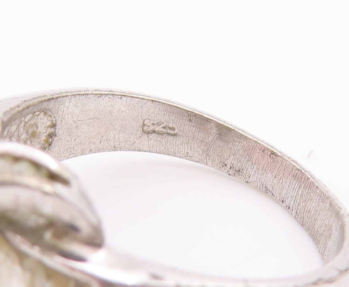 925 Sterling Silver Vintage Ring Designer Carved Rings CZ Inlay  Sz 8  RG28321