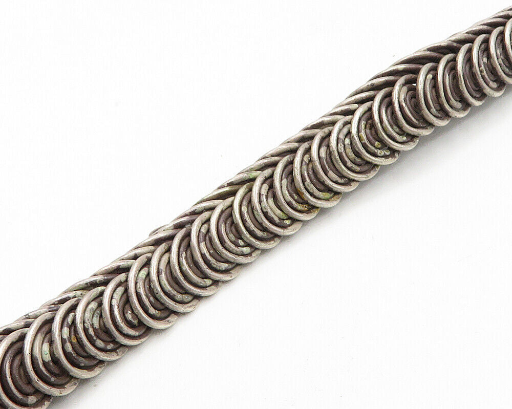 925 Sterling Silver  Vintage Dark Tone Floral Detail Chain Bracelet  BT7715