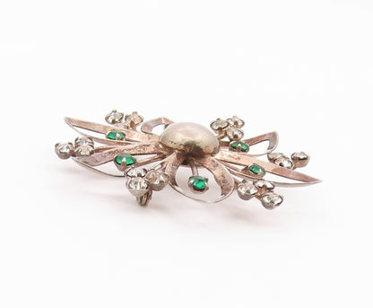 925 Sterling Silver  Vintage Cubic Zirconia & Topaz Floral Brooch Pin  BP7252