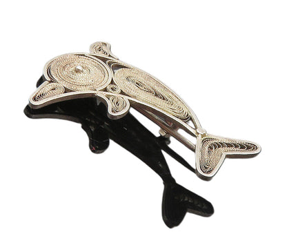 925 Sterling Silver  Vintage Antique Filigree Dolphin Motif Brooch Pin  BP3516
