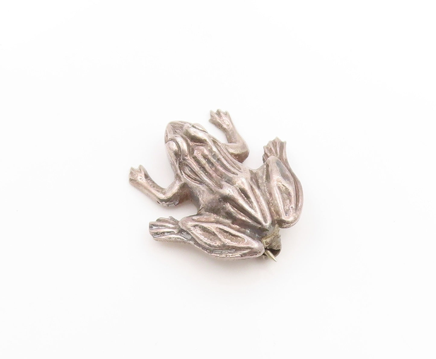 925 Sterling Silver Vintage Brooch Pin Etched Good Luck Leaping Frog  BP12265