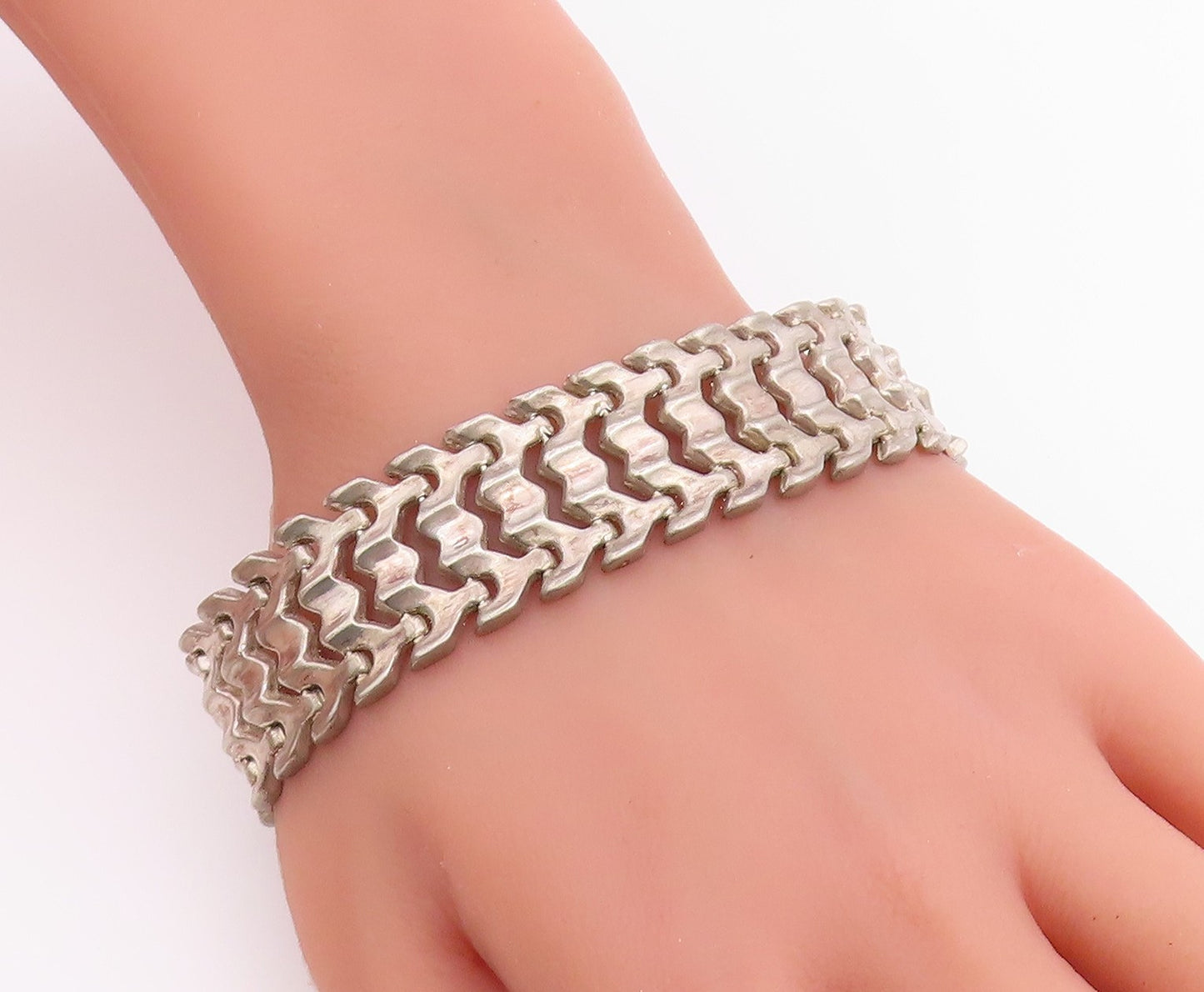 925 Sterling Silver Vintage Bracelet MILOR Geometric Multi Row Link  BT12215