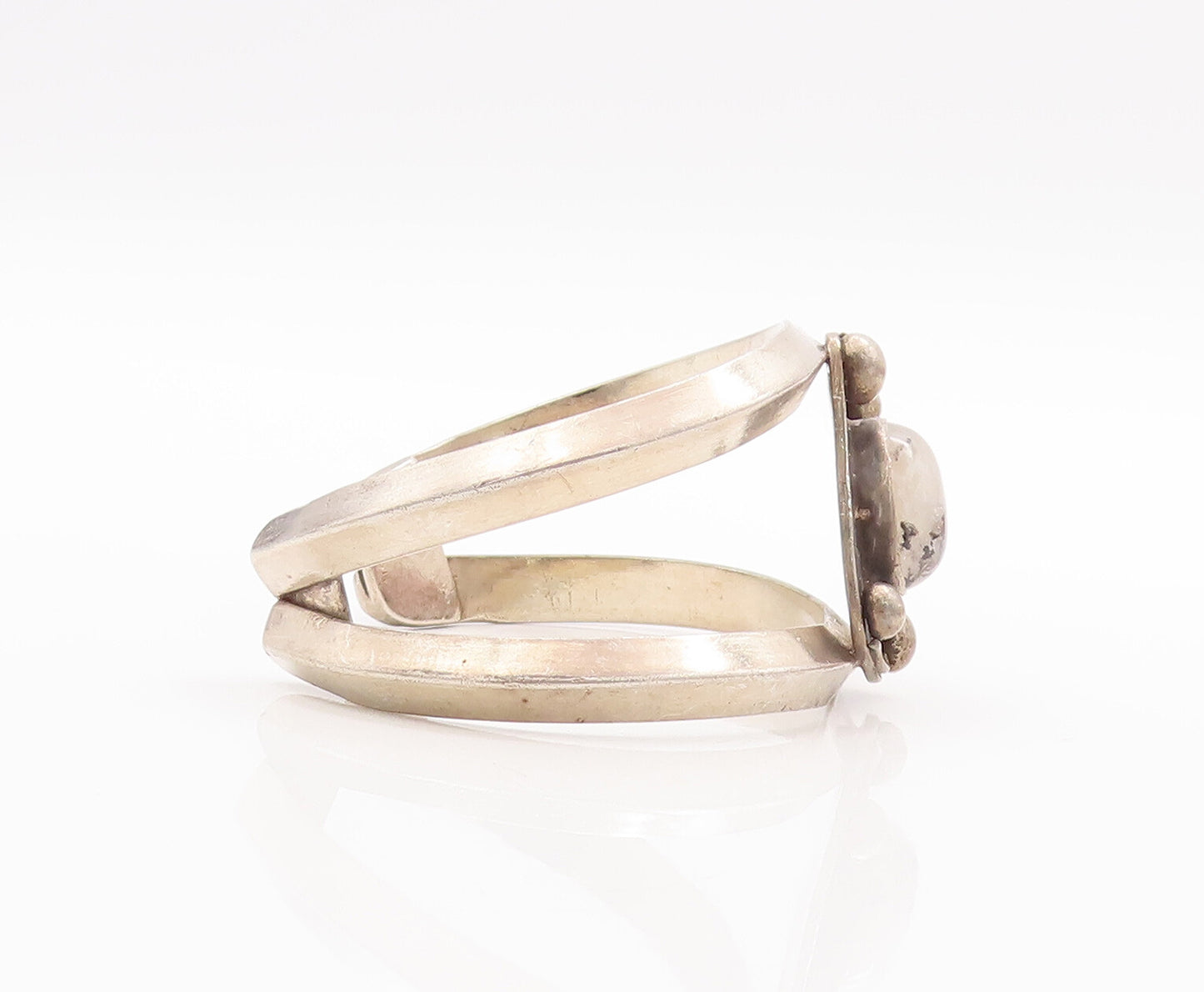 925 Sterling Silver Vintage Bracelet Antique Milky Cabochon Cutout Cuff  BT10524