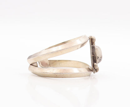 925 Sterling Silver Vintage Bracelet Antique Milky Cabochon Cutout Cuff  BT10524