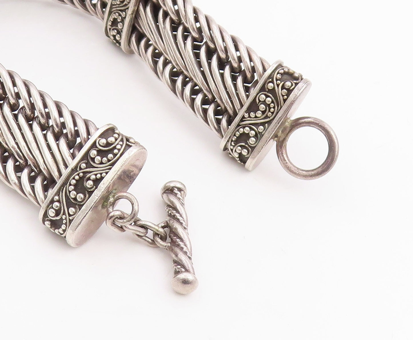 925 Sterling Silver Vintage Bracelet Solid Scrollwork Braided Chain  BT11823
