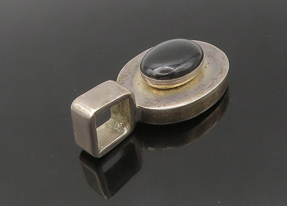 925 Sterling Silver  Vintage Cabochon Cut Black Onyx Oval Pendant  PT17983