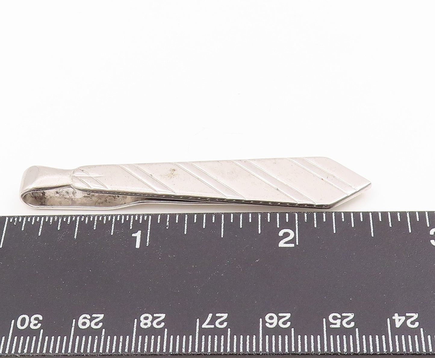 925 Sterling Silver Vintage Tie Clip MAULEIGH Classic Striped Formal Tie  TR4157