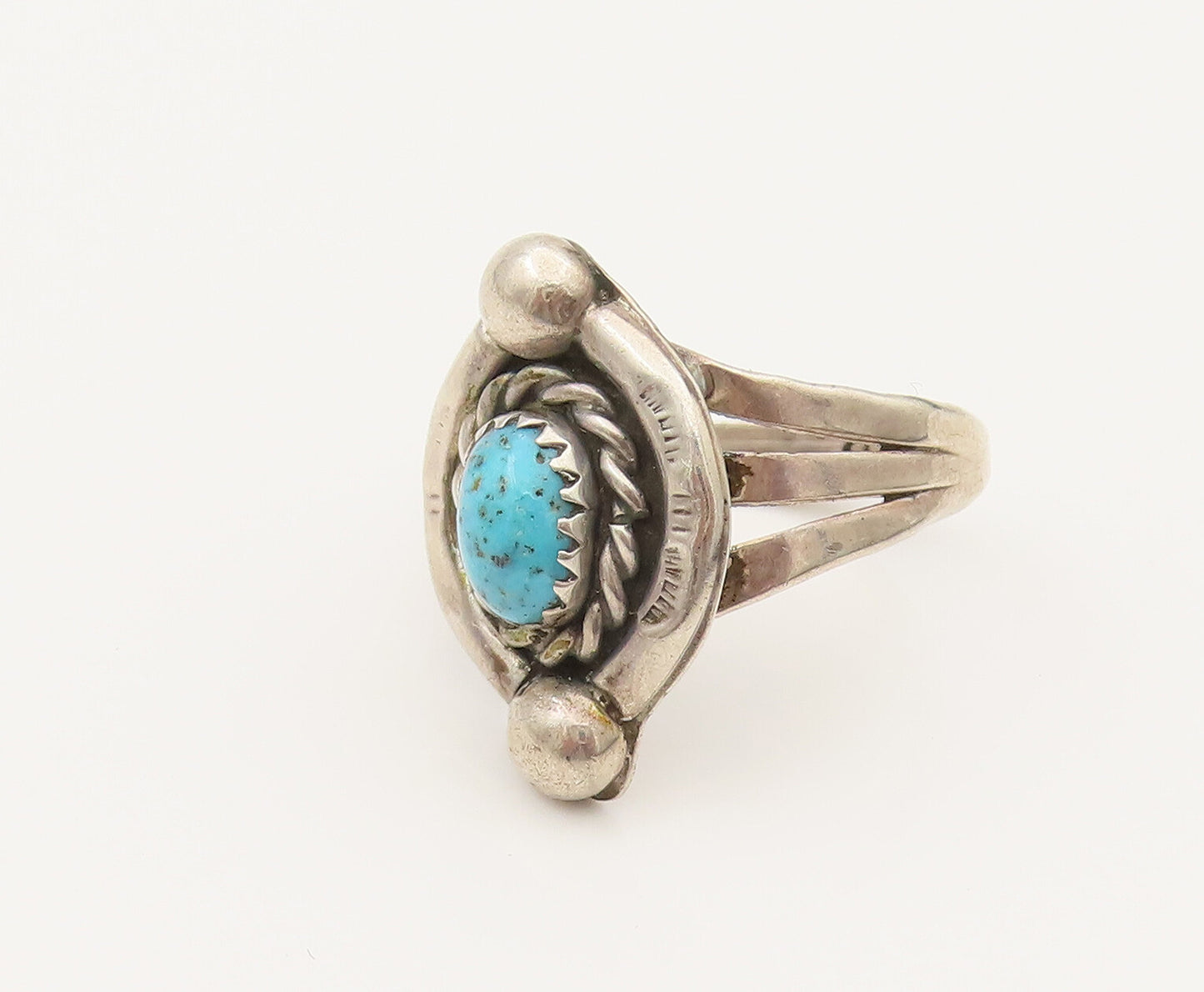 NAVAJO 925 Sterling Silver Vintage Rope Border Turquoise Ring Sz 7.75 RG26508