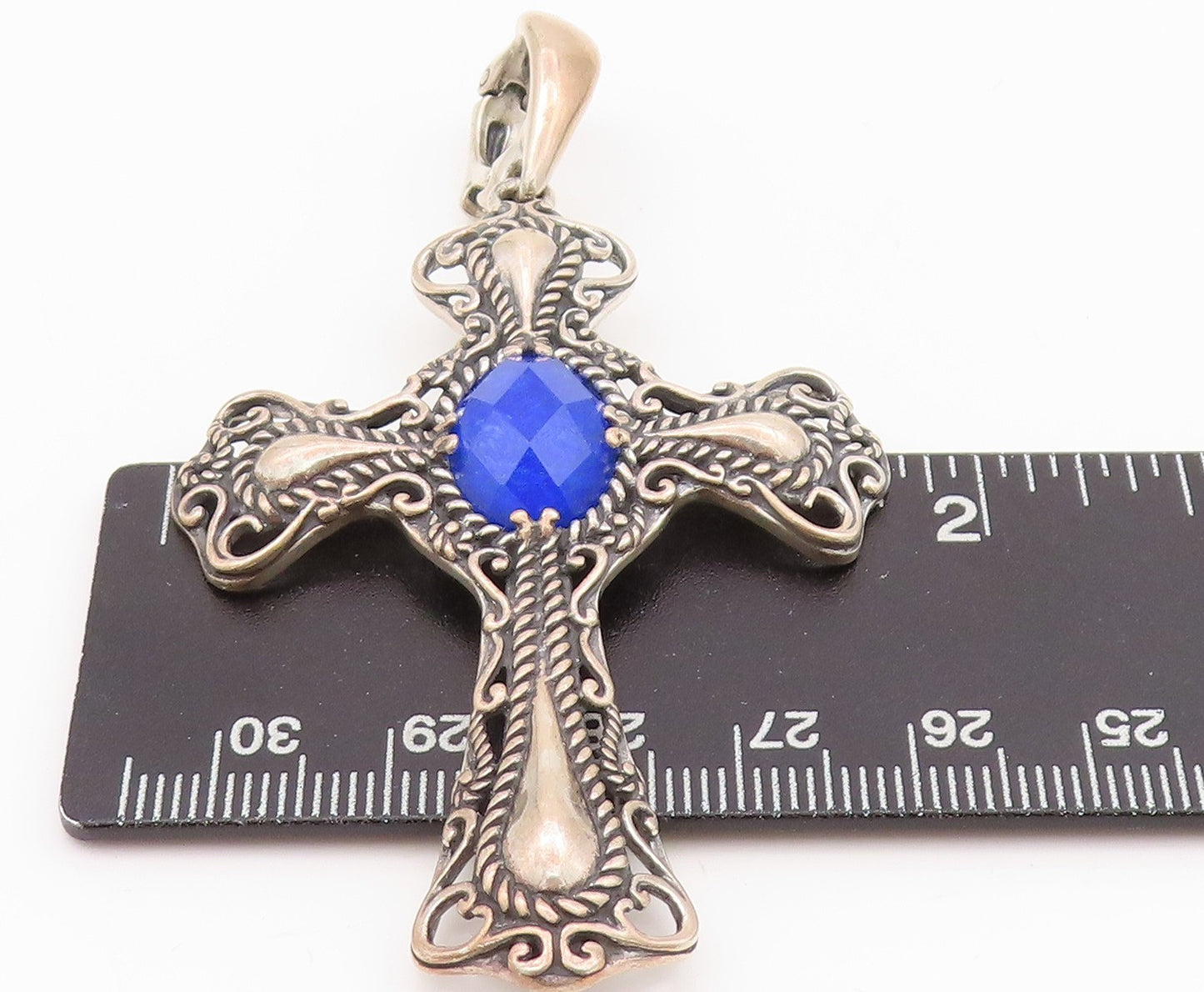 925 Sterling Silver Vintage Pendant CAROLYN POLLACK Oval Gemstone Cross  PT24299
