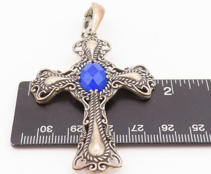925 Sterling Silver Vintage Pendant CAROLYN POLLACK Oval Gemstone Cross  PT24299