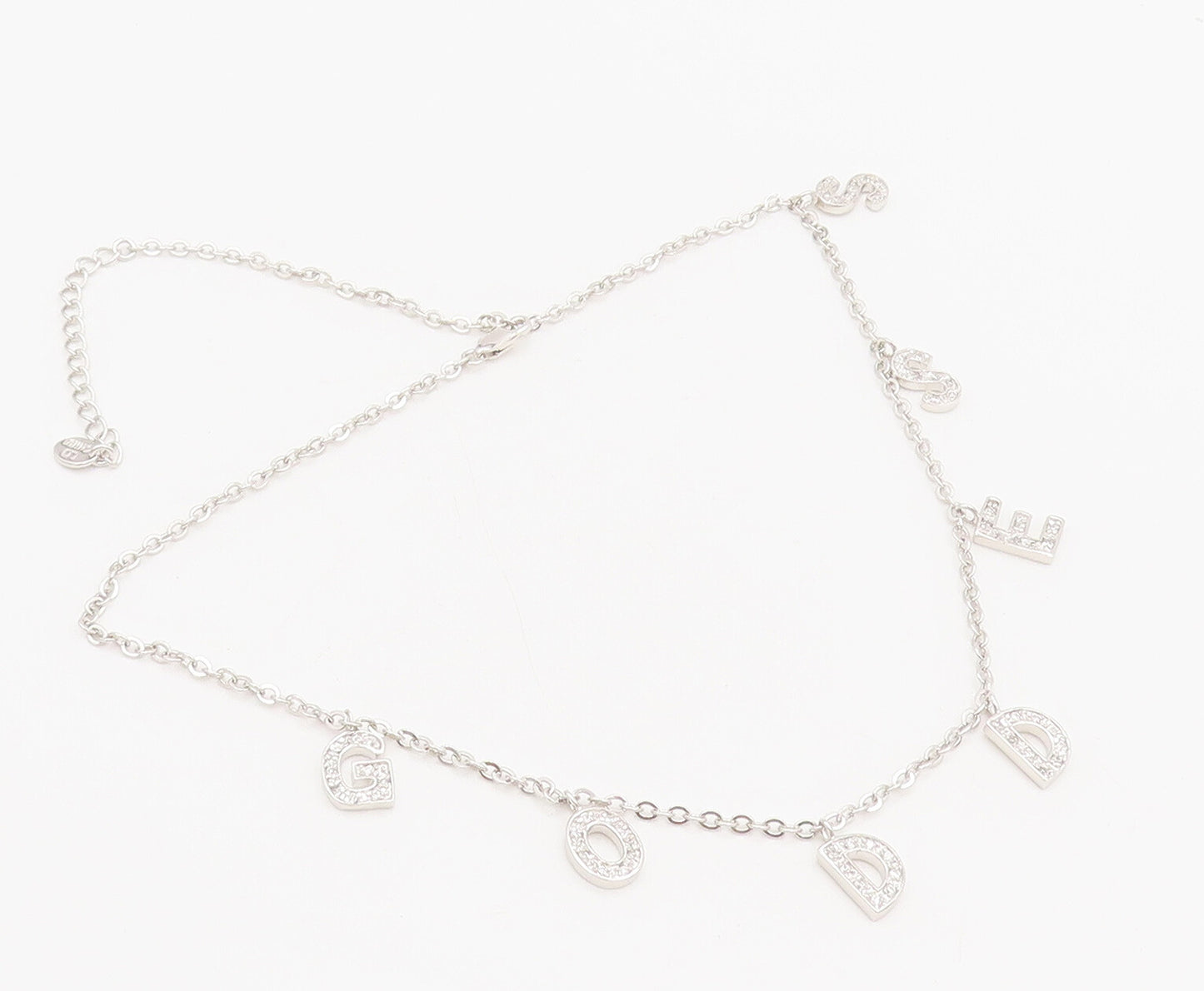 925 Sterling Silver  Vintage Dangling Letters Goddess CZ Necklace  NE4037