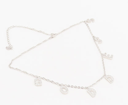 925 Sterling Silver  Vintage Dangling Letters Goddess CZ Necklace  NE4037