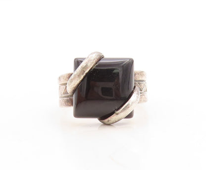 925 Sterling Silver Vintage Ring NAVAJO Designer Square Onyx  Sz 10  RG31465