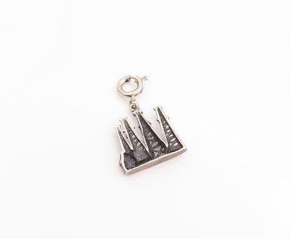 925 Sterling Silver Vintage Pendant Etched Miniature Oil Boom Town Charm PT24814