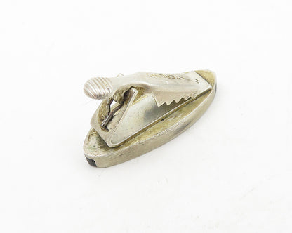 925 Sterling Silver  Vintage Petite Wooden Detail Oval Tie Clip  TR2448