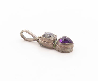 925 Sterling Silver Vintage Pendant Amethyst & Moonstone Bezel Set Charm PT25036
